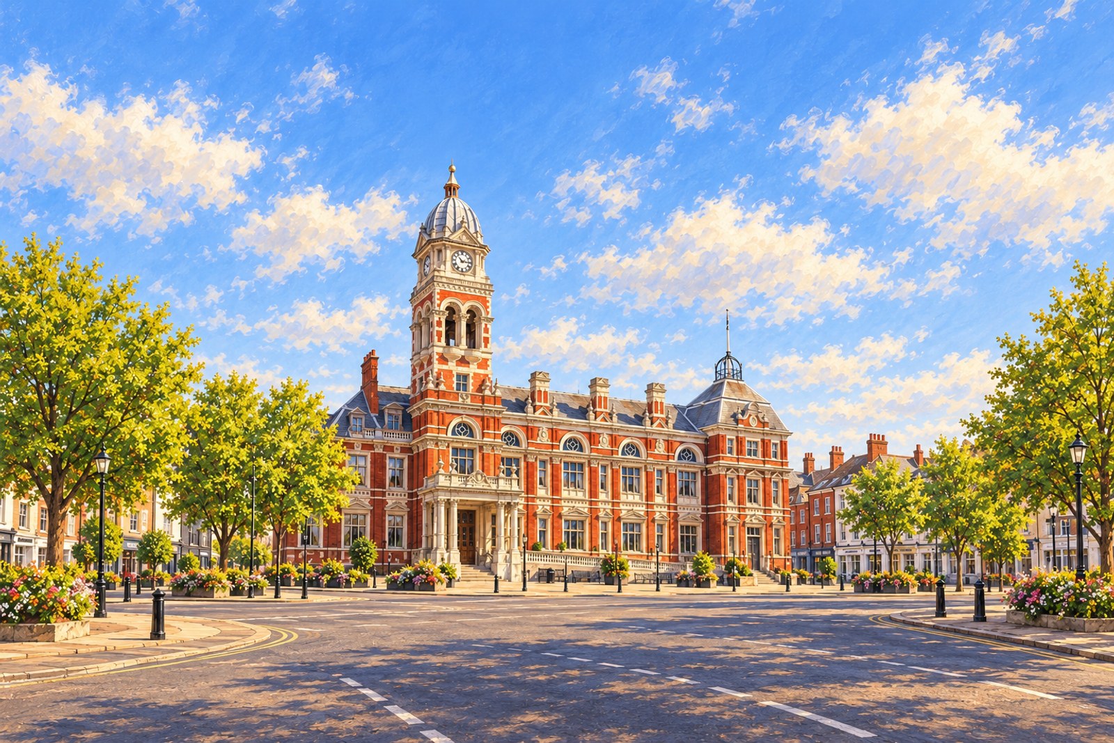 Artist's impression of Eastbourne Town Hall and its clock tower on Grove Road